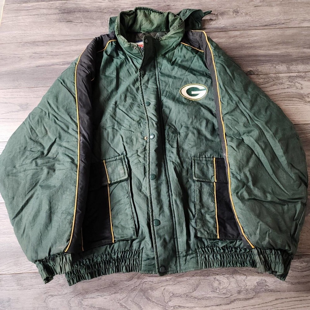 Green Bay Packers NFL Vintage 90's Logo Athletic Hooded Heavy Jacket XL